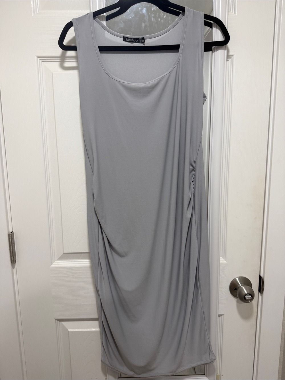 Boohoo Gray Sleeveless Drape Midi Dress